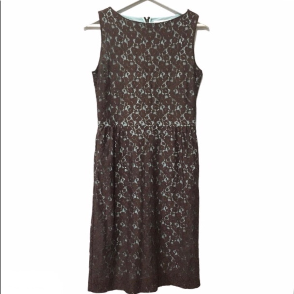Isaac Mizrahi Brown Lace Scoop Neck Lining Sleeveless Office Dress XS